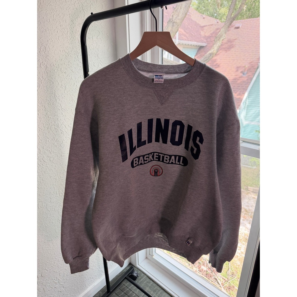 Vintage Russell Athletic Illinois Basketball Sweatshirt Gray Made in USA Large